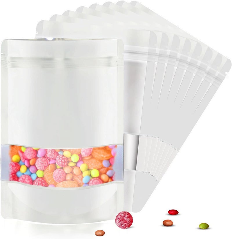 ODDIER 5.9"x8.6" 120pcs Mylar Bags for Food Storage,Smell Proof Bag with Matte Window Resealable Food Storage Bags for Small Business, Stand-up Foil Pouch Packaging Freeze Dried Candy Bag（White） - Image 1